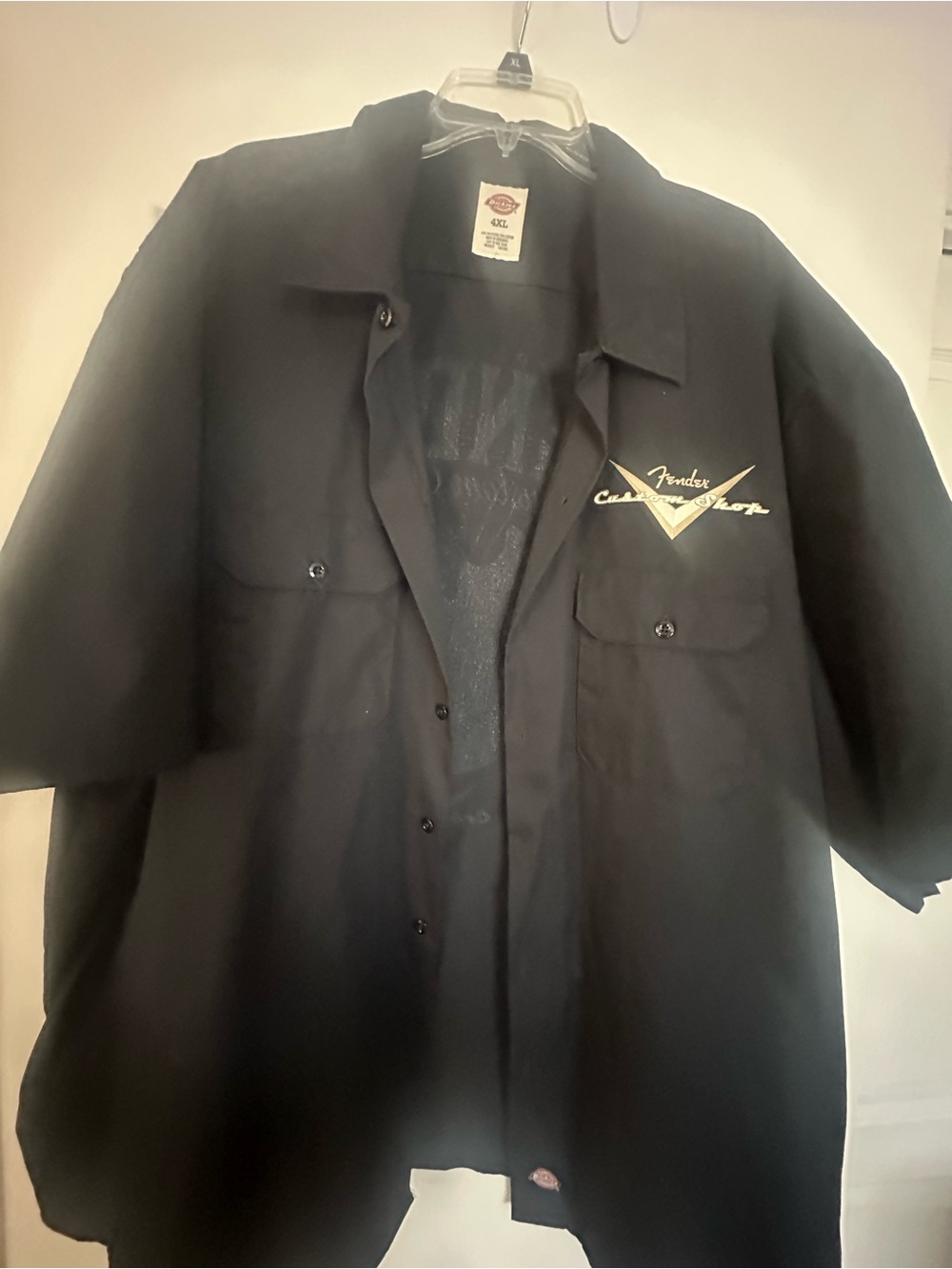 Dickies Black Short-Sleeve Work Shirt Jacket with Fender Logo